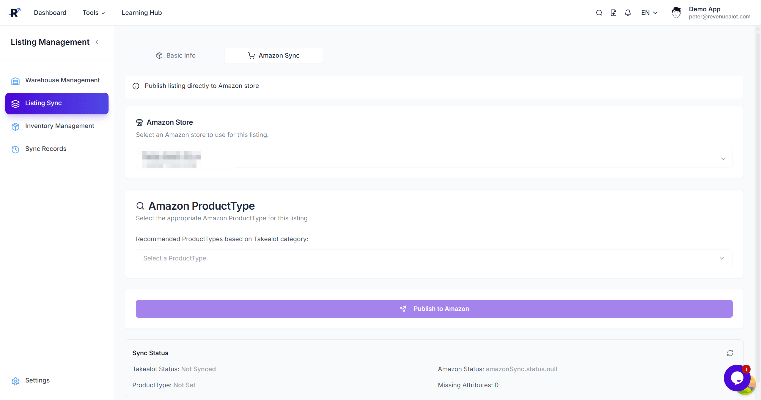 Amazon Listing 同步页面
