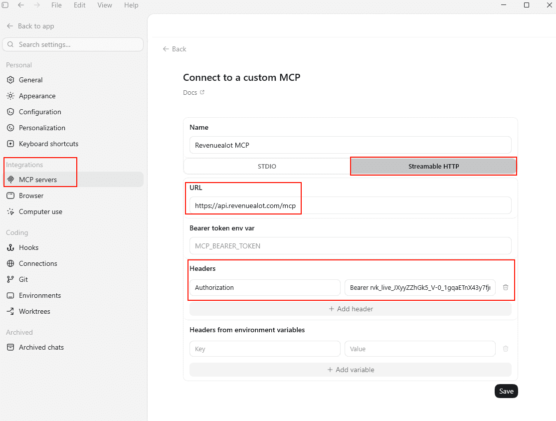 Codex MCP server setup