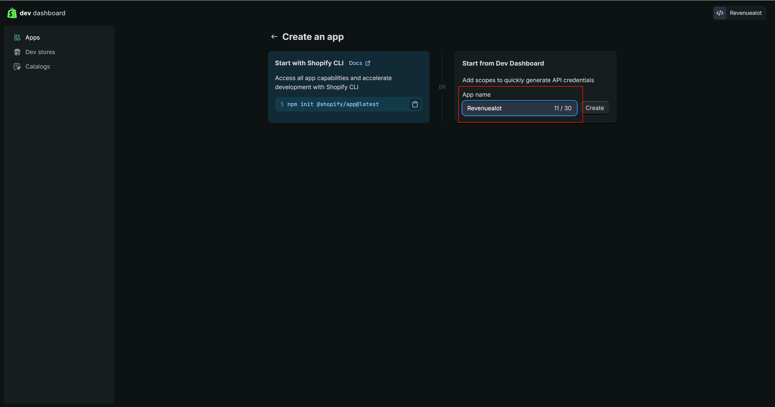 Create app - 输入名称