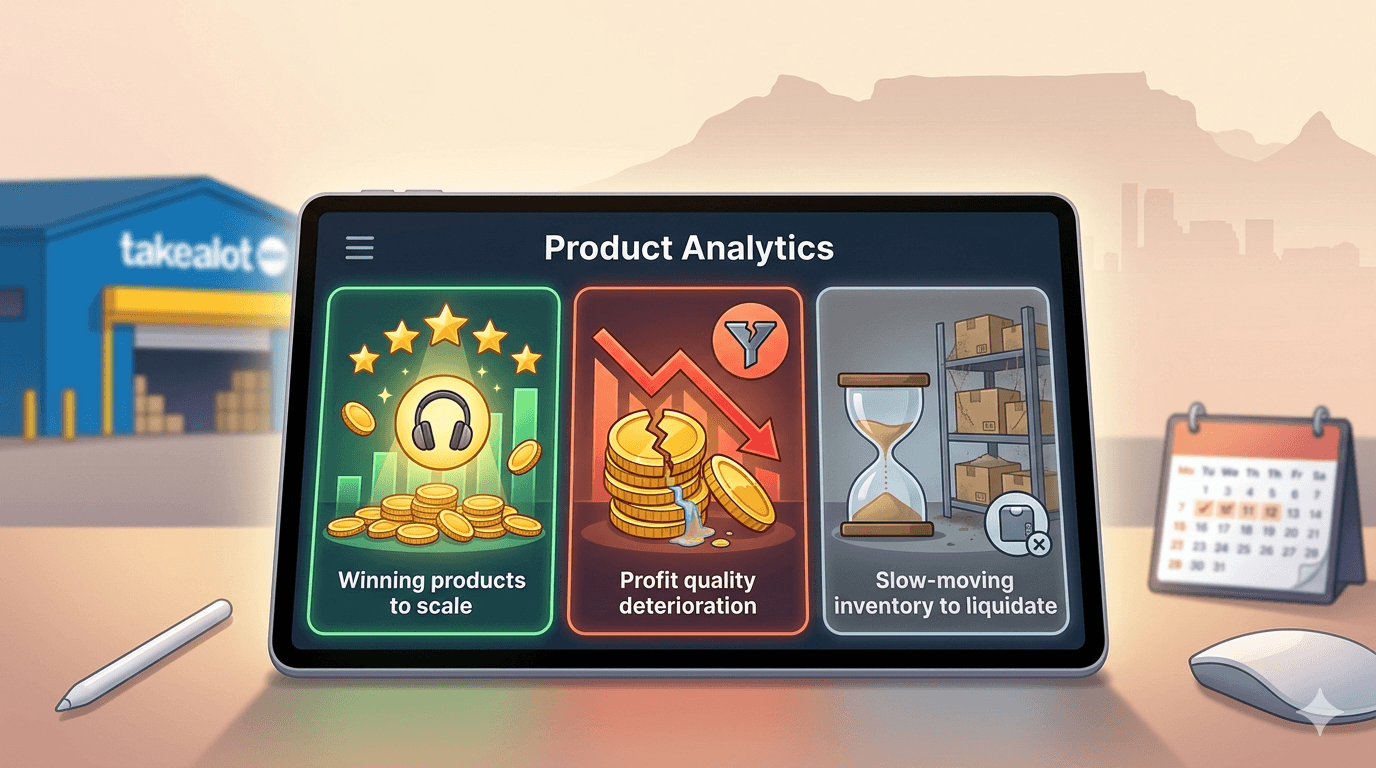 Takealot Product Analytics Guide: Review Winning SKUs, Margin Leaks, and Slow Movers